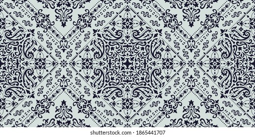 Seamless pattern based on ornament paisley Bandana Print. Boho vintage style vector background. Silk neck scarf or kerchief square pattern design style, best motive for print on fabric or papper.