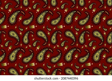 Seamless pattern based on ornament paisley Bandana Print. Boho vintage style vector background. Silk neck scarf or kerchief square pattern design style, best motive for print on fabric or papper.