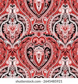 Padrão contínuo baseado no ornamento Paisley Bandana na cor vermelha.