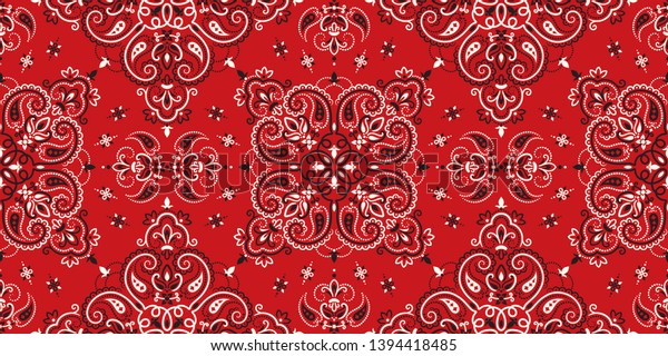 Seamless pattern based on ornament paisley\
Bandana Print. Boho vintage style vector background. Silk neck\
scarf or kerchief square pattern design style, best motive for\
print on fabric or\
papper.