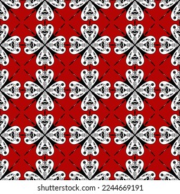 Seamless pattern based on paisley Bandana Print ornament. Vector background in vintage boho style. Square pattern, decorative ornament, blank for a designer, for printing on fabric or paper.