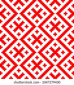 seamless pattern based on Russian folk ornament.DISABLING LAYER, you can obtain seamless pattern.Schematic view in the form of squares.Red and white.