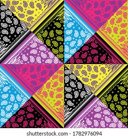 Seamless pattern based on square ornament paisley Bandana Print for boys and girls. Best motive for print on fabric or papper.