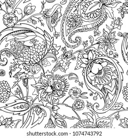 Seamless pattern based on traditional Asian elements Paisley. 