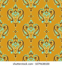 Seamless pattern based on traditional Asian elements Paisley. Boho vintage style vector background. Best motive for print on fabric or papper.