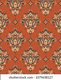 Seamless pattern based on traditional Asian elements Paisley. Boho vintage style vector background. Best motive for print on fabric or papper.