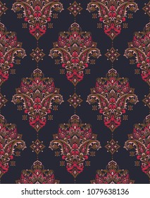 Seamless pattern based on traditional Asian elements Paisley. Boho vintage style vector background. Best motive for print on fabric or papper.