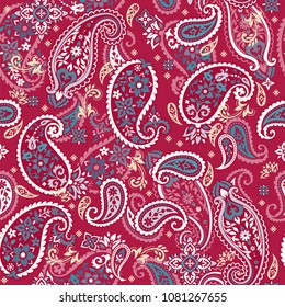 Seamless pattern based on traditional Asian elements Paisley. Boho vintage style vector background. Best motive for print on fabric or papper.