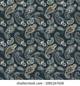 Seamless pattern based on traditional Asian elements Paisley. Boho vintage style vector background. Best motive for print on fabric or papper.