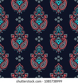 Seamless pattern based on traditional Asian elements Paisley. Boho vintage style vector background. Best motive for print on fabric or papper.