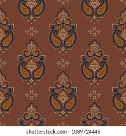 Seamless pattern based on traditional Asian elements Paisley. Boho vintage style vector background. Best motive for print on fabric or papper.