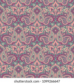 Seamless pattern based on traditional Asian elements Paisley. Boho vintage style vector background. Best motive for print on fabric or papper.