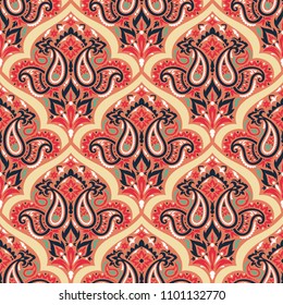 Seamless pattern based on traditional Asian elements Paisley. Boho vintage style vector background. Best motive for print on fabric or papper.