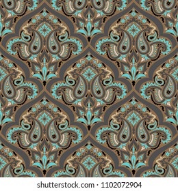 Seamless pattern based on traditional Asian elements Paisley. Boho vintage style vector background. Best motive for print on fabric or papper.