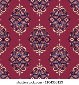 Seamless pattern based on traditional Asian elements Paisley. Boho vintage style vector background. Best motive for print on fabric or papper.