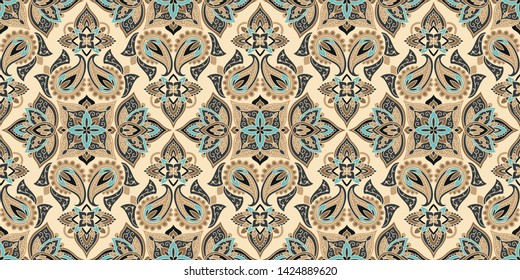 Seamless pattern based on traditional Asian elements Paisley. Boho vintage style vector background. Best motive for print on fabric or papper.