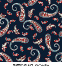 Seamless pattern based on traditional Asian elements Paisley. Traditional colorful seamless paisley vector pattern. Pattern for textile design or fabrics. Fashionable delicate design