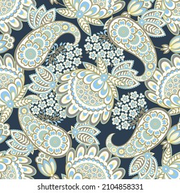 Seamless pattern based on traditional Asian elements Paisley. Traditional colorful seamless paisley vector pattern. Pattern for textile design or fabrics. Fashionable delicate design