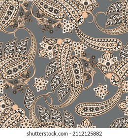 Seamless pattern based on traditional Asian elements Paisley. Traditional colorful seamless paisley vector pattern. Pattern for textile design or fabrics. Fashionable delicate design