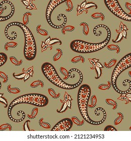 Seamless pattern based on traditional Asian elements Paisley. Traditional colorful seamless paisley vector pattern. Pattern for textile design or fabrics. Fashionable delicate design