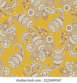 Seamless pattern based on traditional Asian elements Paisley. Traditional colorful seamless paisley vector pattern. Pattern for textile design or fabrics. Fashionable delicate design