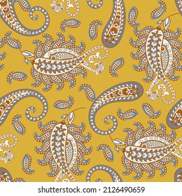 Seamless pattern based on traditional Asian elements Paisley. Traditional colorful seamless paisley vector pattern. Pattern for textile design or fabrics. Fashionable delicate design