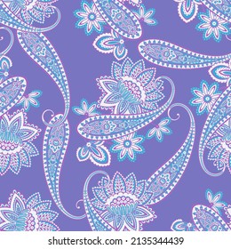 Seamless pattern based on traditional Asian elements Paisley. Traditional colorful seamless paisley vector pattern. Pattern for textile design or fabrics. Fashionable delicate design