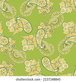 Seamless pattern based on traditional Asian elements Paisley. Traditional colorful seamless paisley vector pattern. Pattern for textile design or fabrics. Fashionable delicate design