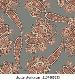 Seamless pattern based on traditional Asian elements Paisley. Traditional colorful seamless paisley vector pattern. Pattern for textile design or fabrics. Fashionable delicate design