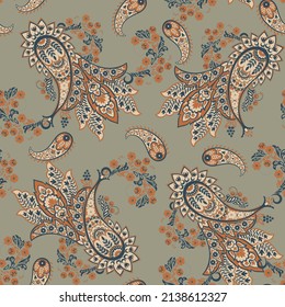 Seamless pattern based on traditional Asian elements Paisley. Traditional colorful seamless paisley vector pattern. Pattern for textile design or fabrics. Fashionable delicate design