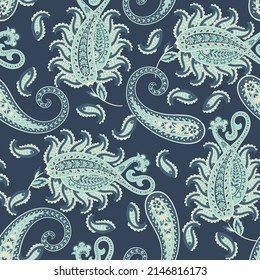 Seamless pattern based on traditional Asian elements Paisley. Traditional colorful seamless paisley vector pattern. Pattern for textile design or fabrics. Fashionable delicate design