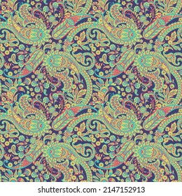 Seamless pattern based on traditional Asian elements Paisley. Traditional colorful seamless paisley vector pattern. Pattern for textile design or fabrics. Fashionable delicate design