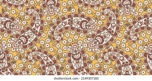 Seamless pattern based on traditional Asian elements Paisley. Traditional colorful seamless paisley vector pattern. Pattern for textile design or fabrics. Fashionable delicate design