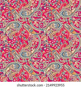 Patrón sin foco basado en los elementos asiáticos tradicionales Paisley. Patrón vectorial paisley tradicional sin costura y colorido. Patrón para el diseño o las telas textiles. Diseño delicado y moderno