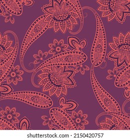 Seamless pattern based on traditional Asian elements Paisley. Traditional colorful seamless paisley vector pattern. Pattern for textile design or fabrics. Fashionable delicate design
