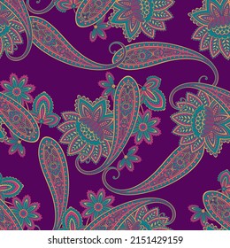 Seamless pattern based on traditional Asian elements Paisley. Traditional colorful seamless paisley vector pattern. Pattern for textile design or fabrics. Fashionable delicate design