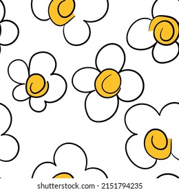 Seamless pattern based on traditional folk art flowers ornaments. Black and white floral background. Scandinavian style. Sweden nordic style. Vector illustration. Simple minimalistic pattern.