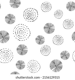 Seamless pattern based on traditional folk art flowers ornaments. Black and white floral background. Scandinavian style. Sweden nordic style. Vector illustration. Simple minimalistic pattern.