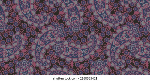 Patrón sin foco basado en los elementos asiáticos tradicionales Paisley. Patrón vectorial paisley tradicional sin costura y colorido. Patrón para el diseño o las telas textiles. Diseño delicado y moderno