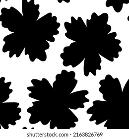 Seamless pattern based on traditional folk art flowers ornaments. Black and white floral background. Scandinavian style. Sweden nordic style. Vector illustration. Simple minimalistic pattern.