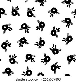 Seamless pattern based on traditional folk art flowers ornaments. Black and white floral background. Scandinavian style. Sweden nordic style. Vector illustration. Simple minimalistic pattern.