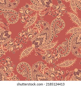 Seamless pattern based on traditional Asian elements Paisley. Traditional colorful seamless paisley vector pattern. Pattern for textile design or fabrics. Fashionable delicate design