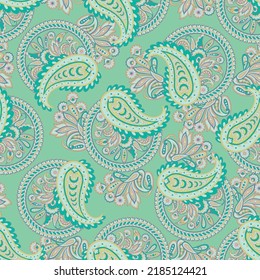 Seamless pattern based on traditional Asian elements Paisley. Traditional colorful seamless paisley vector pattern. Pattern for textile design or fabrics. Fashionable delicate design