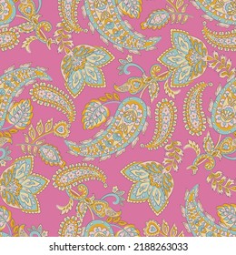 Seamless pattern based on traditional Asian elements Paisley. Traditional colorful seamless paisley vector pattern. Pattern for textile design or fabrics. Fashionable delicate design