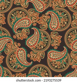 Patrón sin foco basado en los elementos asiáticos tradicionales Paisley. Patrón vectorial paisley tradicional sin costura y colorido. Patrón para el diseño o las telas textiles. Diseño delicado y moderno