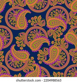 Seamless pattern based on traditional Asian elements Paisley. Traditional colorful seamless paisley vector pattern. Pattern for textile design or fabrics. Fashionable delicate design