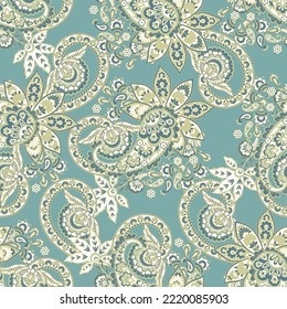 Seamless pattern based on traditional Asian elements Paisley. Traditional colorful seamless paisley vector pattern. Pattern for textile design or fabrics. Fashionable delicate design