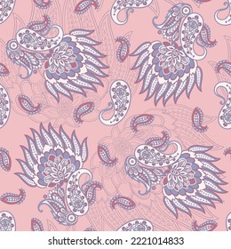 Seamless pattern based on traditional Asian elements Paisley. Traditional colorful seamless paisley vector pattern. Pattern for textile design or fabrics. Fashionable delicate design