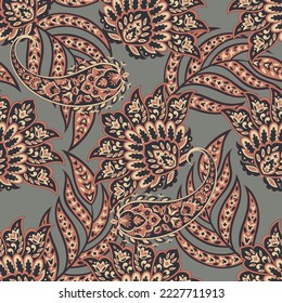 Seamless pattern based on traditional Asian elements Paisley. Traditional colorful seamless paisley vector pattern. Pattern for textile design or fabrics. Fashionable delicate design