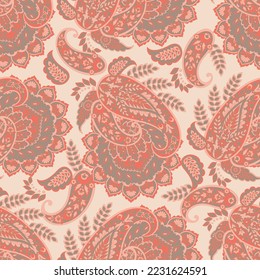 Seamless pattern based on traditional Asian elements Paisley. Traditional colorful seamless paisley vector pattern. Pattern for textile design or fabrics. Fashionable delicate design